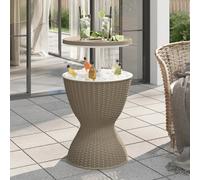 Cooler Table 48x48x57/82cm Brown Polypropylene Rattan Look 30L 3-in-1 OutdoorXL