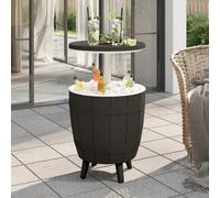 Cooler Table Black PP 48x48x57.5/82cm 37L 3-in-1 Cocktail Coffee Table Patio Set
