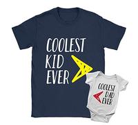 Coolest Dad + Kid Duo Babygrow and T-Shirt 3-6m Babygrow | 2XL T-Shirt White + Navy New Baby Arrival Father Funny Gift