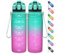 Coolfel Motivational Water Bottle with Time Markings, 1.5l 1l Sports 700ml 500ml Kids Bottles, BPA Free Tritan Leakproof Reusable Drink for Gym, School, Running, Emerald-purple