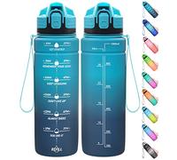 Coolfel Motivational Water Bottle with Time Markings, 1.5l 1l Sports 700ml 500ml Kids Bottles, BPA Free Tritan Leakproof Reusable Drink for Gym, School, Running, Dark Green-dark Blue