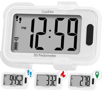 CoolFire - Pedometer, 2025 Indoor & Outdoor 3D Clip-On Pedometer, Accurate Step Counter for Walking Steps and Miles, Calories, Ankle Step Tracker for Fitness, Optional App (MAT White)