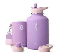 Coolflask Half Gallon Water Bottle Insulated with PU Leather Sleeve, 64 oz Water Bottle Color Contrast with Straw Lids, Stainless Steel Metal Large Water Jug, Keep Cold 48h Hot 24h,Lilac Purple