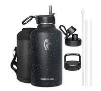 Coolflask Insulated 2L Water Jug, Half Gallon with Straw & 3 Lids, Large Stainless Steel Vacuum Bottle for Gym, Sports and Travel, Starry Black