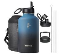 Coolflask Insulated Water Bottle 2L - 3 Lids with Straw & Spout & Handle, Leakproof Vacuum Stainless Steel Water Bottle for Sports, Travel, Gym, 48H Cold & 24H Hot, BPA Free, Navy Black Gradient
