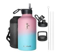 Coolflask Insulated Water Bottle 2L, Half Gallon Water Jug with Straw & 3 Lids, Large Insulated Water Bottle, Stainless Steel Vacuum Water Bottle for Gym, Sports and Travel, Starry Bubble Gum
