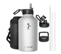 Coolflask Insulated Water Bottle 2L, Half Gallon Water Jug with Straw & 3 Lids, Large Insulated Water Bottle, Stainless Steel Vacuum Water Bottle for Gym, Sports and Travel, Starry White