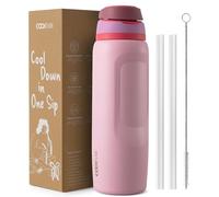 Coolflask MegaSip Water Bottle 1.2L with Straw, Stainless Steel Insulated Water Bottles Leak-Proof, 24+ Hours Cold, BPA-Free Dishwasher Safe, Water Flask for Sports Gym Work Office, Blush Pink