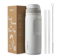 Coolflask MegaSip Water Bottle 710ml with Straw, Stainless Steel Insulated Water Bottles Leak-Proof, 24+ Hours Cold, BPA-Free Dishwasher Safe, Water Flask for Sports Gym Work Office, Glacier White