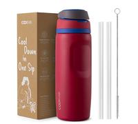 Coolflask MegaSip Water Bottle 710ml with Straw, Stainless Steel Insulated Water Bottles Leak-Proof, 24+ Hours Cold, BPA-Free Dishwasher Safe, Water Flask for Sports Gym Work Office, Crimson Cobalt