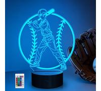 CoolGift Mart Baseball Boy Night Light, 3D Room Decor LED Optical Illusion Lamp with 16 Colors and Remote Control, Baesball Gifts for Boys 8-12 Players Sports Fans on Christmas Birthday