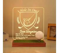CoolGift Mart Customized Hole in One Ball Display, Personalized Light Up Golf Ball Holder for Display and Storage, USB Power, Wooden Acrylic Accessories with Warm White Lights, Gift for Golfers