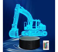 CoolGift Mart Excavator 3D Night Light, 3D LED Optical Illusion Lamp with Remote Control and Timer, Perfect Christmas and Birthday Gift Idea for Boys, Kids, and Teens