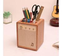 CoolGift Mart Guitar Accessories, Sapele Wood Amp Styled Guitar Pick Holder with Pen Storage, Desk Organizer Gift for Guitarists for Picks and Pens Storage