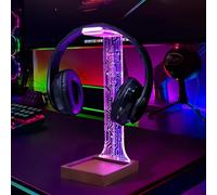 CoolGift Mart Headphone Stand with Tray, Wood Holder for Gaming Headset with Blue/Pink LED Night Lights. Perfect Gifts for Gamers, Men, and Music Lovers