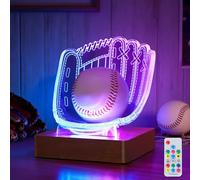 CoolGift Mart Light Up Baseball Glove Display Stand, Acrylic Wooden LED 3D Night Lamp with USB Powered, Desk Decor Lamp for Bedroom College Dorm, Gift for Baseball Players Lovers