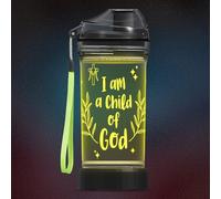 CoolGift Mart Light-Up Water Bottle with 'I am a Child of God' Design - 14oz Drink Cup, BPA-Free - Ideal Baptism Gift for Christians, Women, Girls, Boys, and Kids