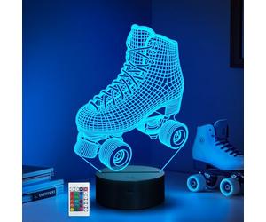 CoolGift Mart Roller Skate Night Light, 3D LED Optical Illusion Roller Skates Lamp with Remote Control and Timer, Christmas Birthday Gifts for Roller Skating Lovers