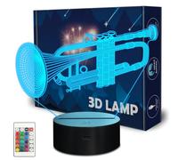 CoolGift Mart Trumpet Night Light, 3D LED Optical Illusion Lamp with Remote Control and Timer, Gifts for Trumpet Enthusiasts Music Lovers