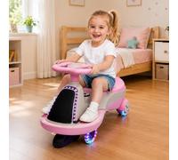 CoolGrows 12V 2-in-1 Electric Wiggle Car w/Bluetooth & Lights, Dual 75W motors, 2 speeds, anti-tip chassis, 2-seater, Bluetooth music, LED lights, quick assemble, for ages 3-5Pink & White