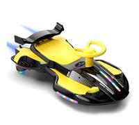 CoolGrows 12V Electric Wiggle Car with Turbo Spray, Bluetooth, LED Flashing Wheels | 2-in-1 Ride on Toy, Rechargeable Battery, Anti-Rollover, Fits up to 175 cm, Ages 3+(Yellow)