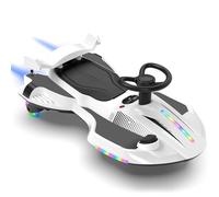 CoolGrows 12V Electric Wiggle Car with Turbo Spray, Bluetooth, LED Flashing Wheels | 2-in-1 Ride on Toy, Rechargeable Battery, Anti-Rollover, Fits up to 175 cm, Ages 3+ (White)