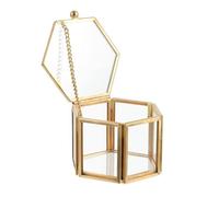 COOLHIYA 1pc Hexagonal Transparent Jewelry Box with Ring Display Retro Metal Style Storage Case for Travel Wedding Proposal Birthday
