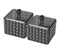 COOLHIYA 2pcs Acrylic Cotton Swabs Case and Cotton Pad Box with Lid Elegant Diamond Pattern Makeup Organizer for Vanity and Bedroom Desktop Stylish Storage and Rounds