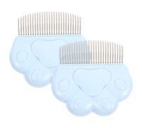 COOLHIYA 2pcs Cat Paw Design Pet Grooming Combs with Comfortable Touch and Stainless Steel Blades, Blue Hair Removers for Cats and Dogs, for Removing Loose Hair and Massaging Pets