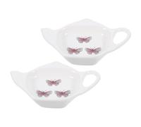 COOLHIYA 2pcs Ceramic Teapot Shape Tea Bag Holder with White Porcelain Material, Safe to Use for Resting Tea Bags After Steeping or Stirring Sugar in Kitchen
