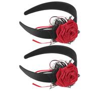 COOLHIYA 2pcs Gothic Rose Hairband with Realistic Floral Decoration Comfortable Lightweight Halloween Bridal Headpiece for Cosplay and Day Dead Costume