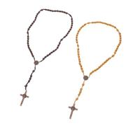 COOLHIYA 2pcs Handmade Wooden Catholic Rosary Necklace Natural Cross Beads with Crucifix Pendant for Men and Women Lightweight Prayer Beads for Spiritual Practices and Thoughtful Religious