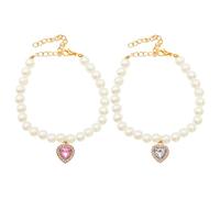 COOLHIYA 2Pcs Imitation Pearl Beaded Dog Cat Necklace Heart Pendant Collar Small Pet Necklace Jewelry Ideal for Wedding Birthday Party Celebrations