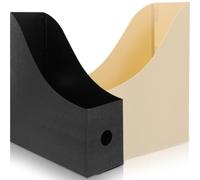 COOLHIYA 2pcs Multi-function Magazine Holder Desktop File Organizer Made of Sturdy Polypropylene in Black and Beige, Stylish and Simple Design for Organizing Reports and Magazines in Office