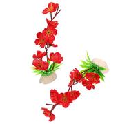COOLHIYA 2pcs Red Artificial Flower Sushi Plate Decor, Portable Plastic Sashimi Plate Flower Adornment for Home and Dish Modelling, Gorgeous and Realistic Sushi Accessory