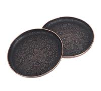 COOLHIYA 2Pcs Vintage Coasters Metal Cup Mats with Smooth Edges and Easy to Clean Copper Material Practical Tea Saucers and Office Tea Cup Holder for Houses and Hotels