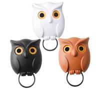 COOLHIYA 3 pcs Owl Key Holder Wall Mounted Adhesive Key Hooks Cute Decorative Hanging Hooks for Door Entrance Living Room No Drilling Required Space Saving Black White
