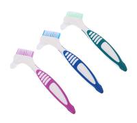 COOLHIYA 3pcs Double Head Toothbrush Set for Elderly Denture Cleaning with Soft Nylon Bristles, Dual Sided Design, Pp Material, for Travel and Outings Fresh Breath Oral Care