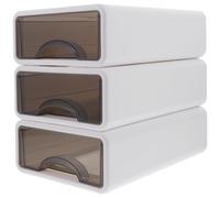 COOLHIYA 3pcs Stackable Desktop Cosmetic Storage Drawer Boxes with Closed Protection Design, White Pp Material Organiser for Jewelry and Lipstick Storage, for Vanity Or Office Desk