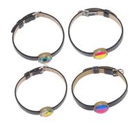 COOLHIYA 4Pcs Adjustable Leather Couple Bracelets with Gems Rainbow Pride Wristbands for Men Women Black PU Leather Bands for Birthday Sports Club