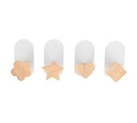 COOLHIYA 4pcs Heart-Shaped Wooden Clothes Hangers with Adhesive Back Door Hooks, Easy to Use and Organize Scarves and Clothes, for Kitchens and Offices, Each Hook Supports up