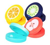COOLHIYA 4pcs Small Wooden Finger Castanets with Cartoon Fruit Patterns Percussion Musical Instruments for Sensory Development for Coordination and Intelligence Enhancement