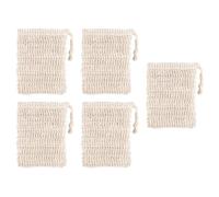 COOLHIYA 5pcs Exfoliating Soap Saver Pouch for Shower Bath Soft Ramie and Jute Bathing Soap Bag Holder in Light Yellow for Daily Use