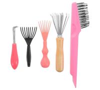 COOLHIYA 5pcs Mini Comb Cleaner Barber Comb Cleaning Kit Plastic Metal Wood Compact Removes Grease Professional Use Set