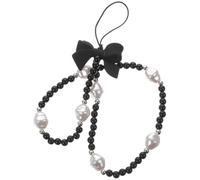 COOLHIYA Anti-lost Phone String Beaded Phone Lanyard for Ladies Easy to Install and Remove Black Plastic Bowknot Charm with Delicate Stylish Design Accessory