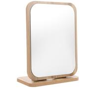 COOLHIYA Beige Wooden Vanity Desk Mirror with Swivel Function for Tabletop and Desktop Use, Stylish Simple Design for Bathroom Countertop and Shaving