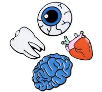 COOLHIYA Brooch Pins Set Brain Shapes Featuring Heart, Eyeball Alloy 4pcs Teeth Fashionable and Not Easy to Break Clothing Accessories Birthday and Parties
