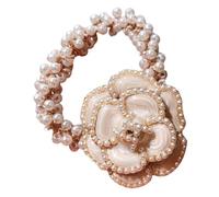 COOLHIYA Camellia Flower Hair Tie Elastic with Pearl and Cotton Linen Comfortable Hand Feeling Fix Hair in Place for Women Everyday Wear Dancing