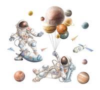 COOLHIYA DIY Space Sticker Astronaut Sky Wall Stickers with Strong Stickiness and Easy to Paste and Remove, PVC Material for Decorating Rooms and Nursery Walls