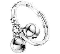 COOLHIYA Double Bell Open Ring Adjustable Copper Finger Ring Cute Design Decorative Fashionable Women Everyday Wear Stylish Unique Accessory